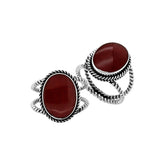 Handcrafted Sterling Silver oval shape ring with Red Coral and Bali rope detailing
